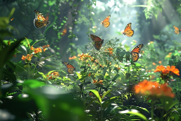Een vlindertuin gevuld met fladderende vleugels oc