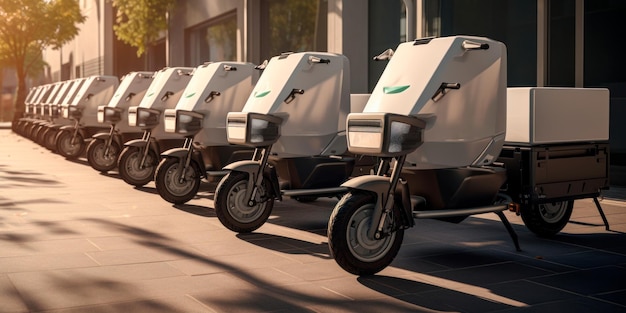 een vloot ecargo-trikes geparkeerd en klaar voor aflevering AI-generatief