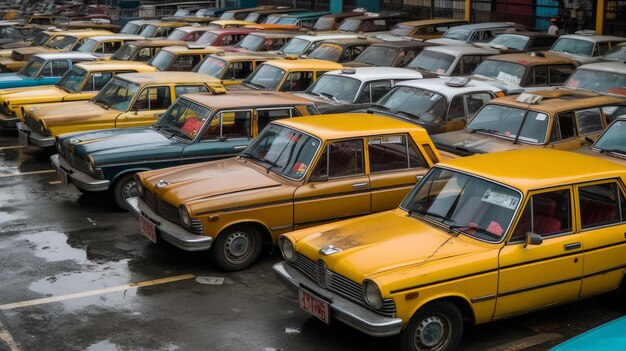 Een vloot taxi's die wachten op een door AI gegenereerde standplaats