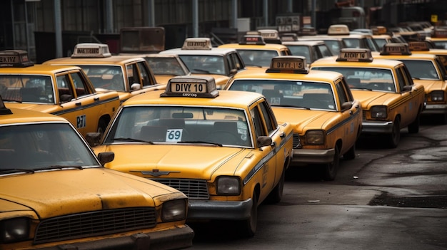 Een vloot taxi's die wachten op een door AI gegenereerde standplaats