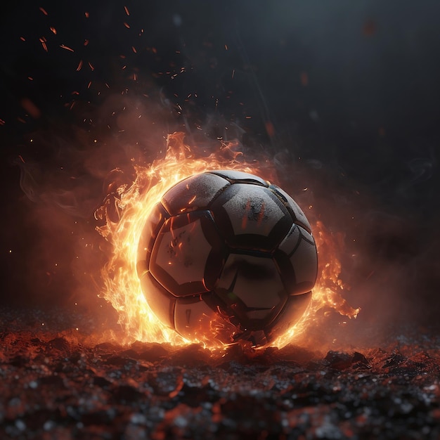 Een voetbal in brand