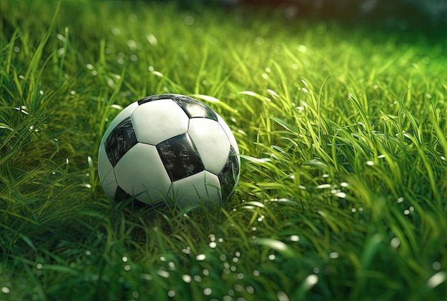 een voetbal is bovenop gras