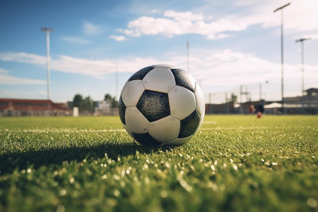 Een voetbal op een groen veld