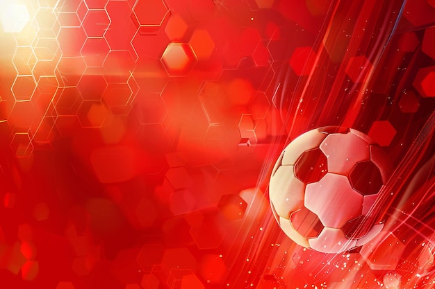 een voetbal voor een rode achtergrond met de woorden voetbal erop