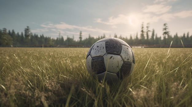 Een voetballer in een stadion met een witte en groene bal in zijn hand generatieve ai