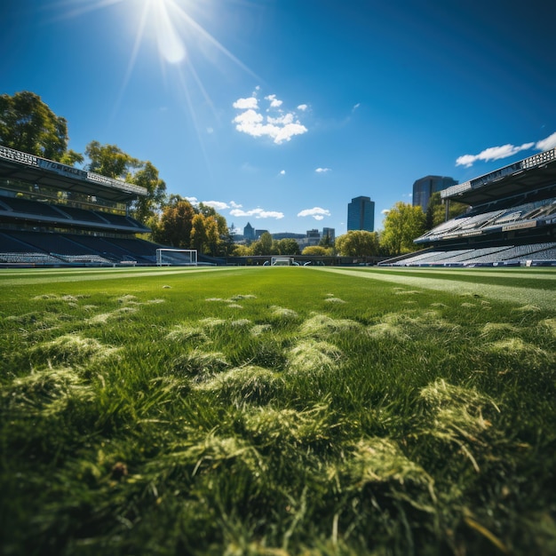 Foto een voetbalstadion met een grasveld