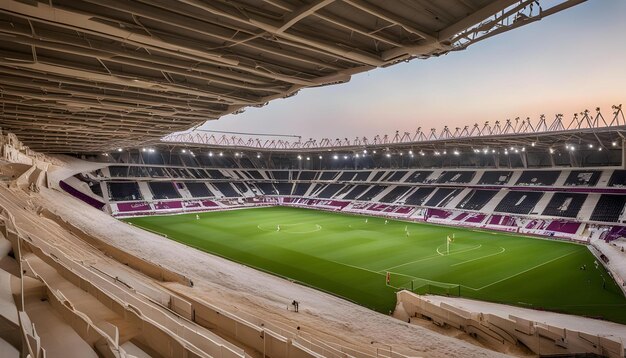 een voetbalstadion met uitzicht op het stadion en de lege stoelen