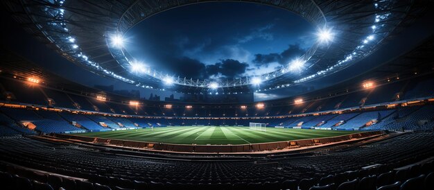 een voetbalstadion's nachts een voetbalstadium's nacht met lichten