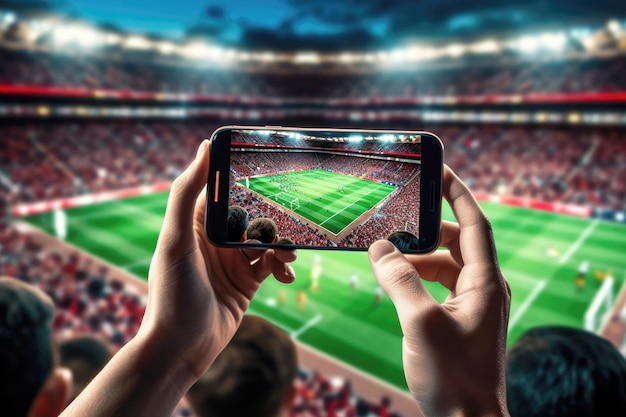 Een voetbalwedstrijd opgenomen op een smartphone in 5g-formaat