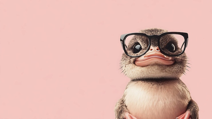 Foto een vogel die een bril draagt met een roze achtergrond