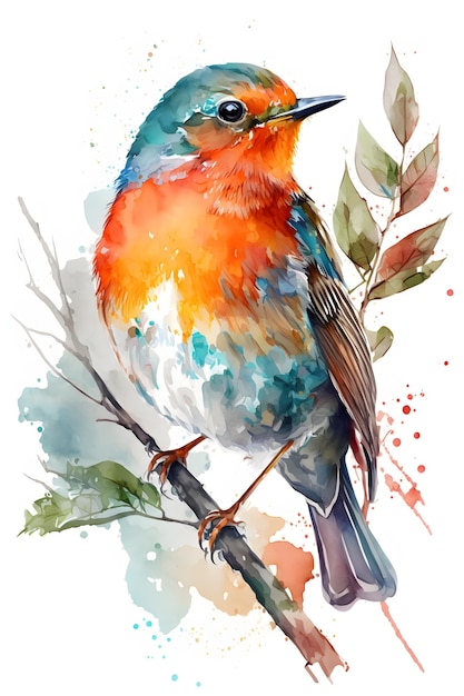 Een vogel die is geschilderd in aquarel