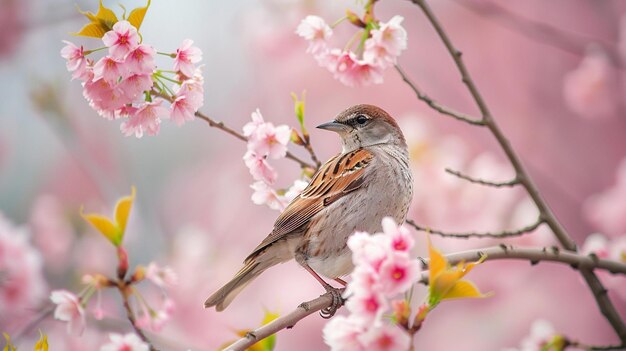 Een vogel en kersenbloesem in de lente