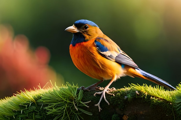 Een vogel met een blauwe kop en blauwe kop zit op een tak.