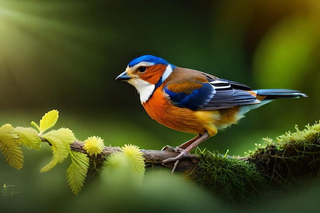 Een vogel met een blauwe kop en blauwe vleugels zit op een tak.