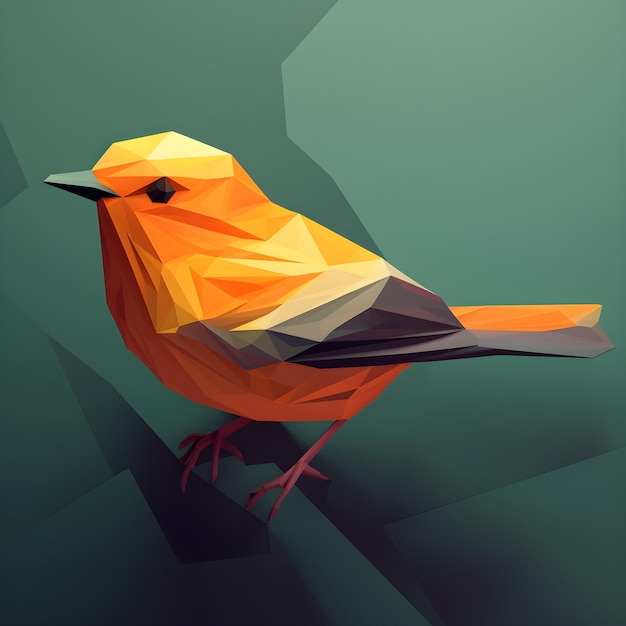 Een vogel met een geel gezicht en oranje veren.
