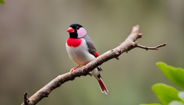 een vogel met een rode borst en een zwarte snavel zit op een tak