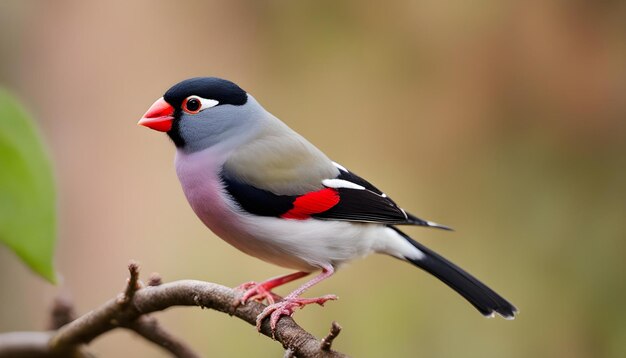 een vogel met een rode snavel en een zwart-wit hoofd