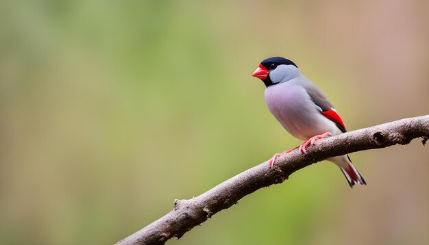 een vogel met een rode snavel zit op een tak