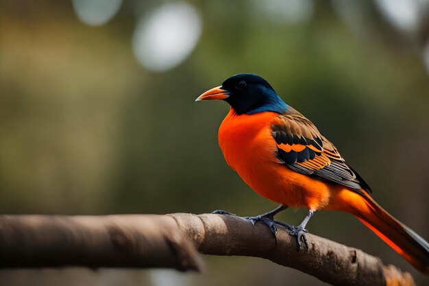 Een vogel met heldere oranje veren en een zwarte kop die zegt 'de vogel is een vogel' 4888