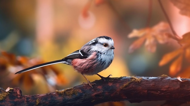 Een vogel zit in de herfst op een tak in een park.