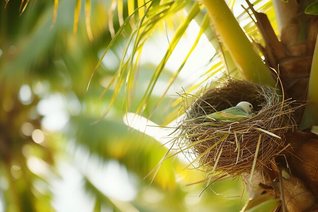 Een vogelnest in een palmboom.