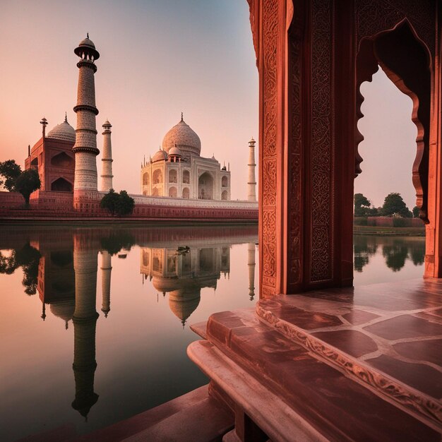 Een vooraanzicht en zijaanzicht van Taj Mahal hd