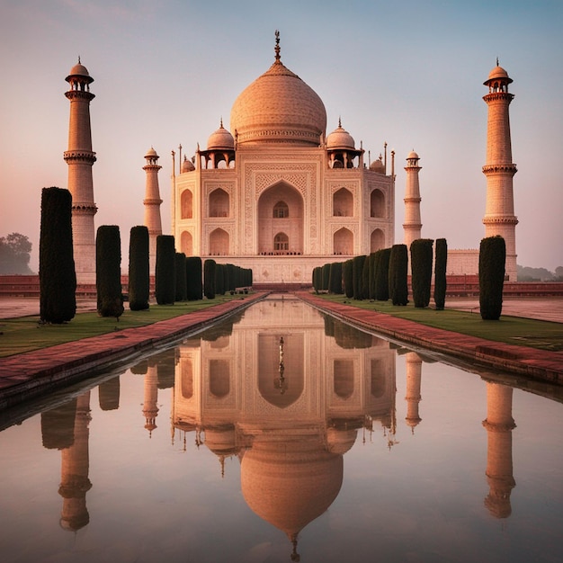 Een vooraanzicht en zijaanzicht van Taj Mahal hd