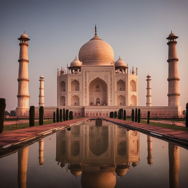 Een vooraanzicht en zijaanzicht van Taj Mahal hd