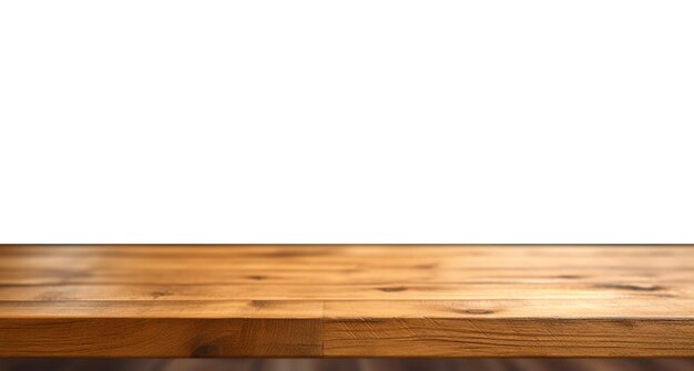 een vooraanzicht van een donkerbruine lege houten tafel met witte achtergrond houten tafel mockup