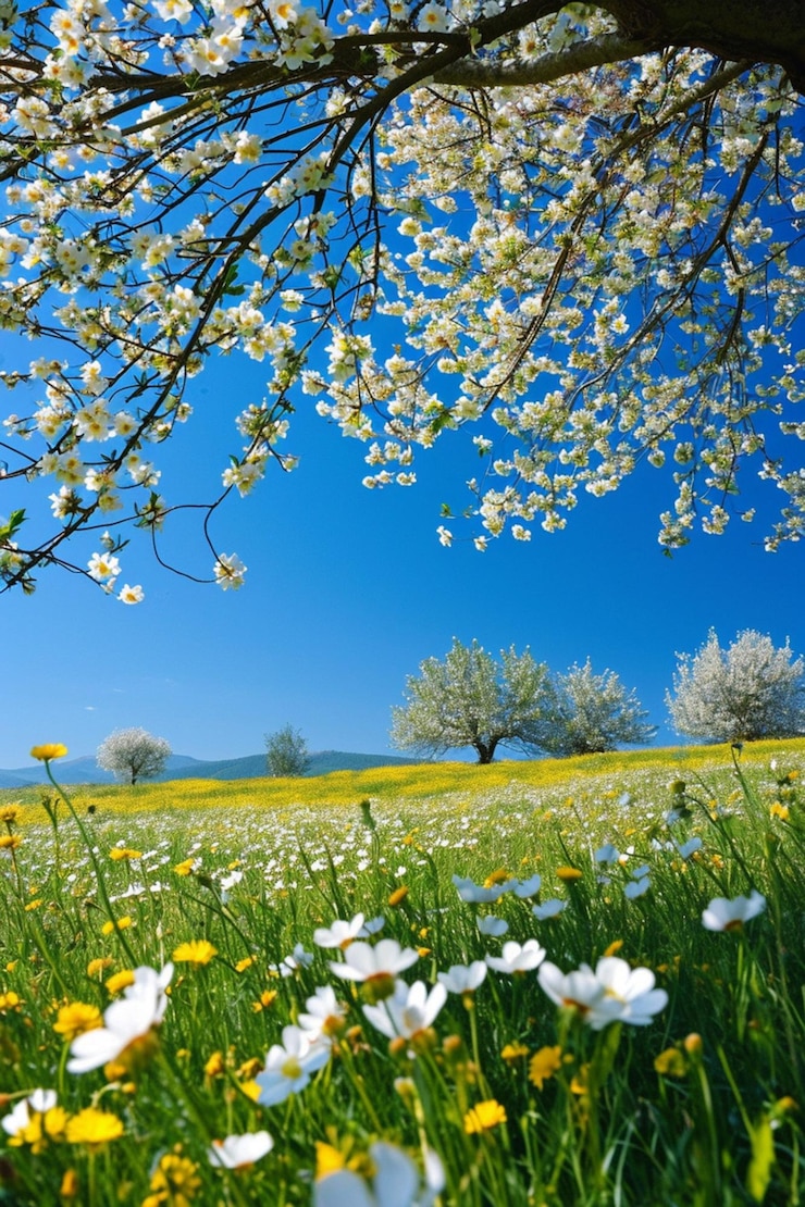Foto een voorjaars natuurscene die nowruz symboliseert