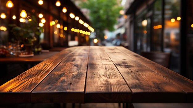 een voorkant van een donkere rustieke bruine lege houten tafel voor productplaatsing houten tafel mockup