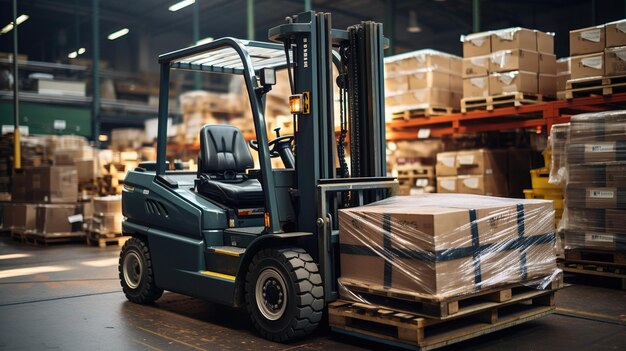 een vorkheftruck wordt geladen met dozen en dozen.