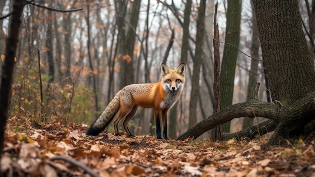 Een vos die door het herfstbos loopt Generatieve AI