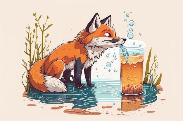 Een vos die een glas appelcider drinkt