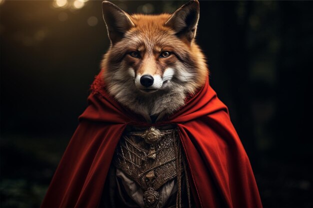 een vos in een rode cape met een cape erop