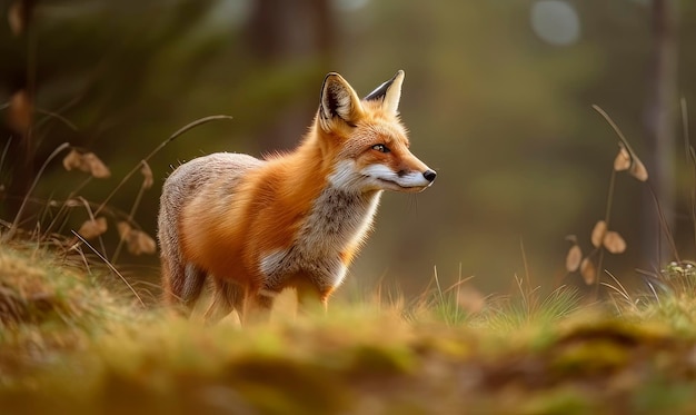 Een vos in een veld waar de zon op schijnt