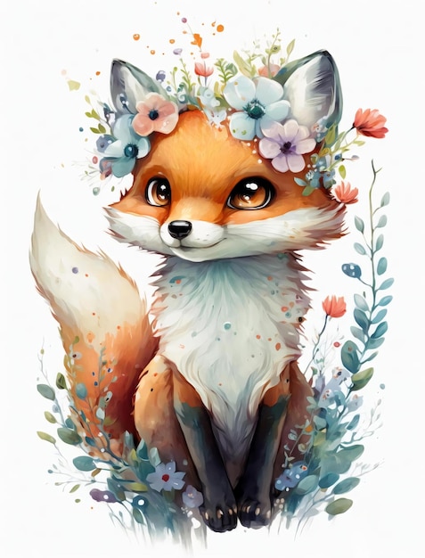 Een vos met een bloemenkroon