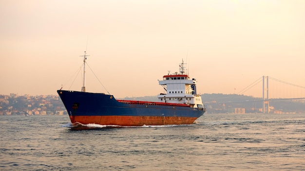 Een vrachtschip in de Bosporus Istanbul Turkije