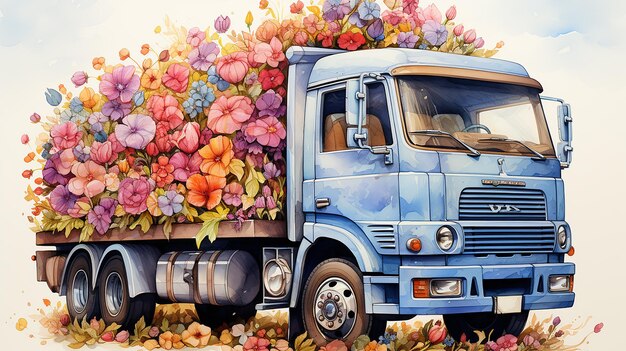 een vrachtwagen geladen met kleurrijke bloemen