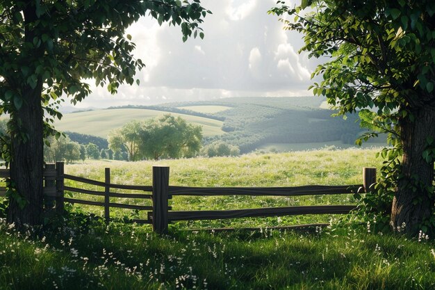 Een vreedzaam landschap met glooiende heuvels oc