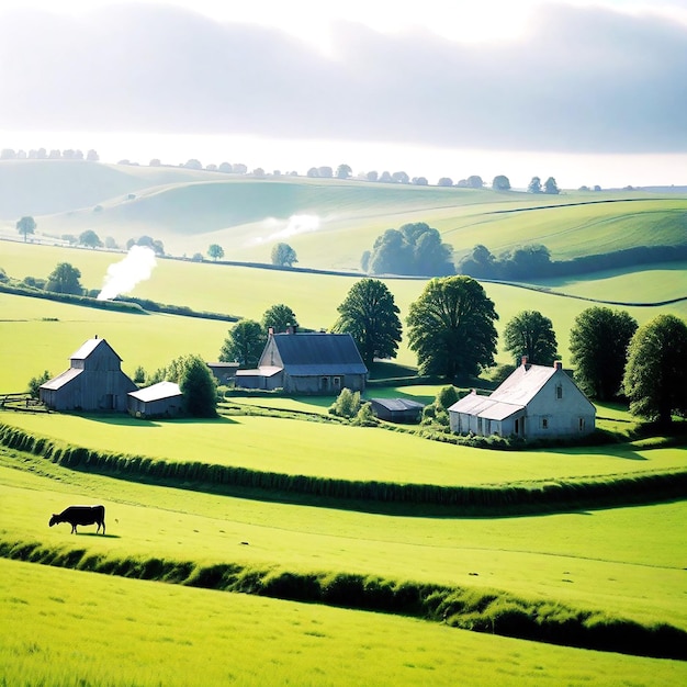 Een vreedzaam platteland met glooiende heuvels