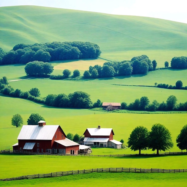 Een vreedzaam platteland met glooiende heuvels