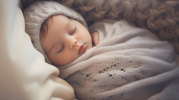 Een vreedzame slaap scène met een baby gewikkeld in een ademhalende