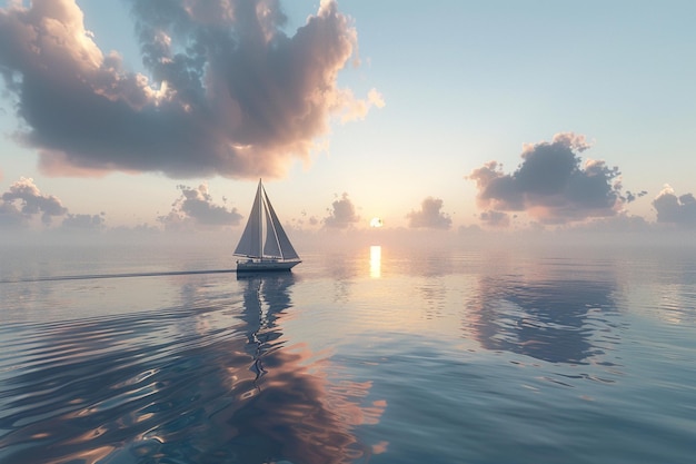 Een vreedzame zeilboot glijdt over een rustige zee