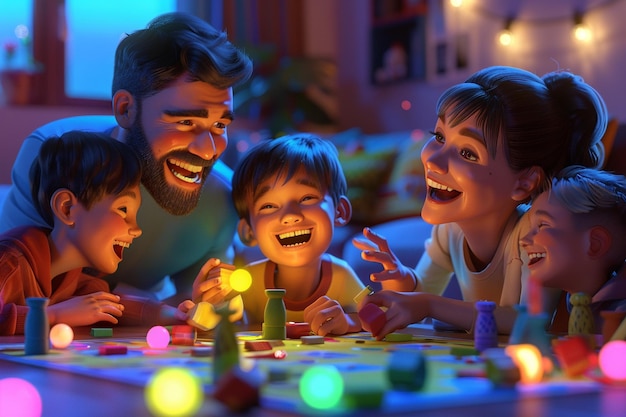 Een vreugdevolle familie spel avond gevuld met gelach oc