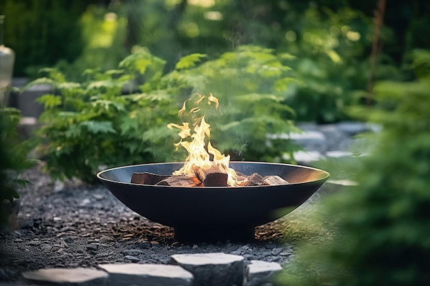 Een vreugdevuur wordt gevormd wanneer brandhout in een vuurbak knikt en brandt, waardoor zowel vuur als rook ontstaat