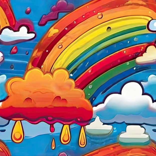 Foto een vrije regenboog in de lucht met een regenbogen en regendruppels