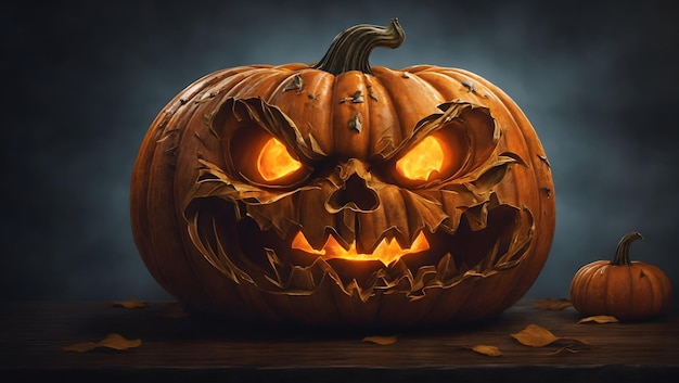 Een vrolijke Halloween pompoen met een tande glimlach en een gloeiende jackolantern gezicht illustratie