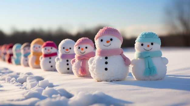 Een vrolijke sneeuwman op een blauwe achtergrond en vrije ruimte AI generatie