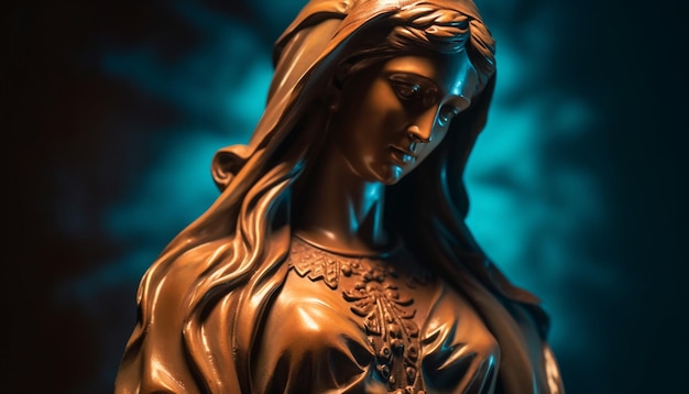 Een vrouw bidt tot een verlicht beeldje gegenereerd door AI